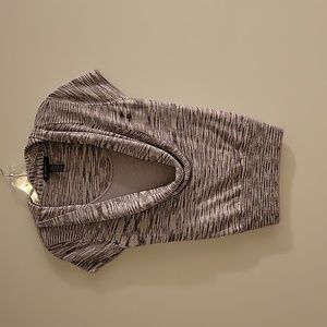 INC Petite Shimmer Light Silver Neutral Plunge  Cowl Neck Career Top Medium